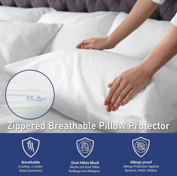 WATER REPELLENT ANTI BECTRIA 100% COTTON 200 TC ZIPPER PILLOW PROTECTOR COVER
