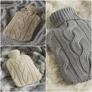 100% Cotton Cable Knitted Hot Water Bottle Cover for Pain Relief Ease Aches Cold Hot Therapy