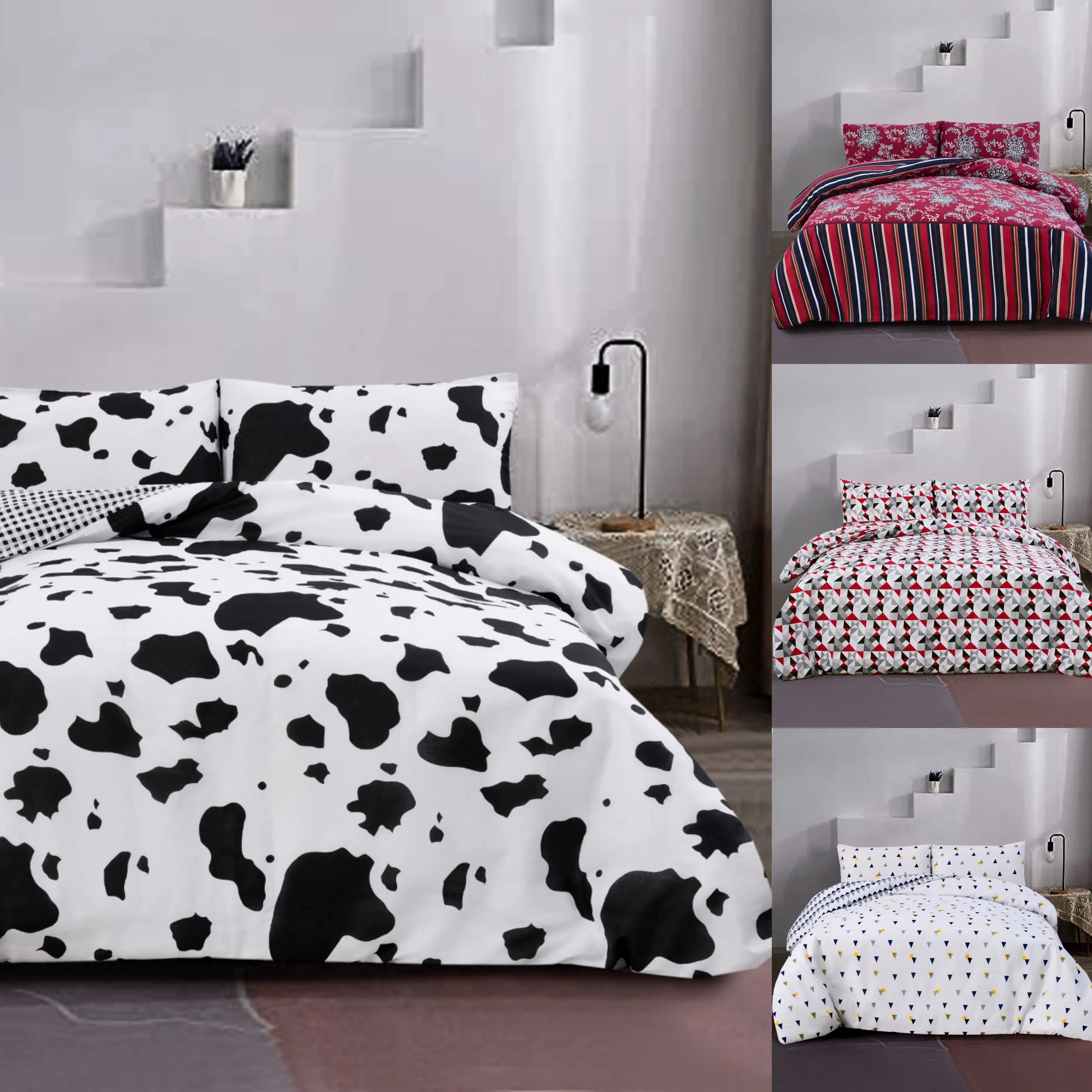 100 Cotton Reversible Printed Duvet Cover Bedding Sets