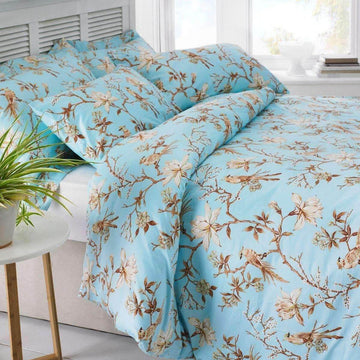 100% Egyptian Cotton Floral Bird Duvet Cover Quilt Bedding Set With Pillowcase