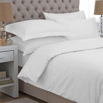 500 Thread Count 100% Egyptian Cotton Sateen Stripe Duvet Cover & Fitted Sheet bedandbathLinens