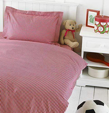 Checked Design Red Toddler Duvet Cover Set
