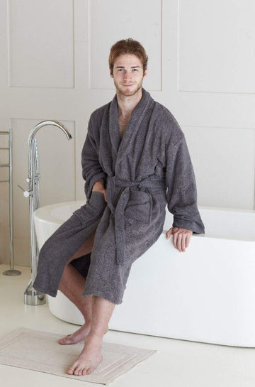 Luxury 100% Egyptian Cotton Unisex Charcoal Terry Toweling Dressing Gown Bathrobe