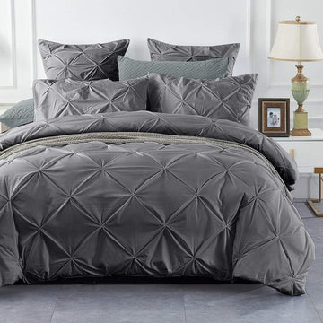 Luxury Soft 100% Cotton Pinch Pleat Pintuck Duvet Cover Bedding Set