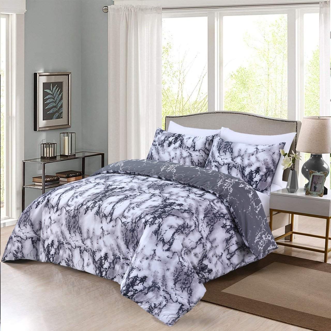 grey marble bedding