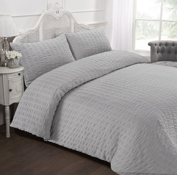 Silver Seersucker Duvet Cover and Pillowcase Set