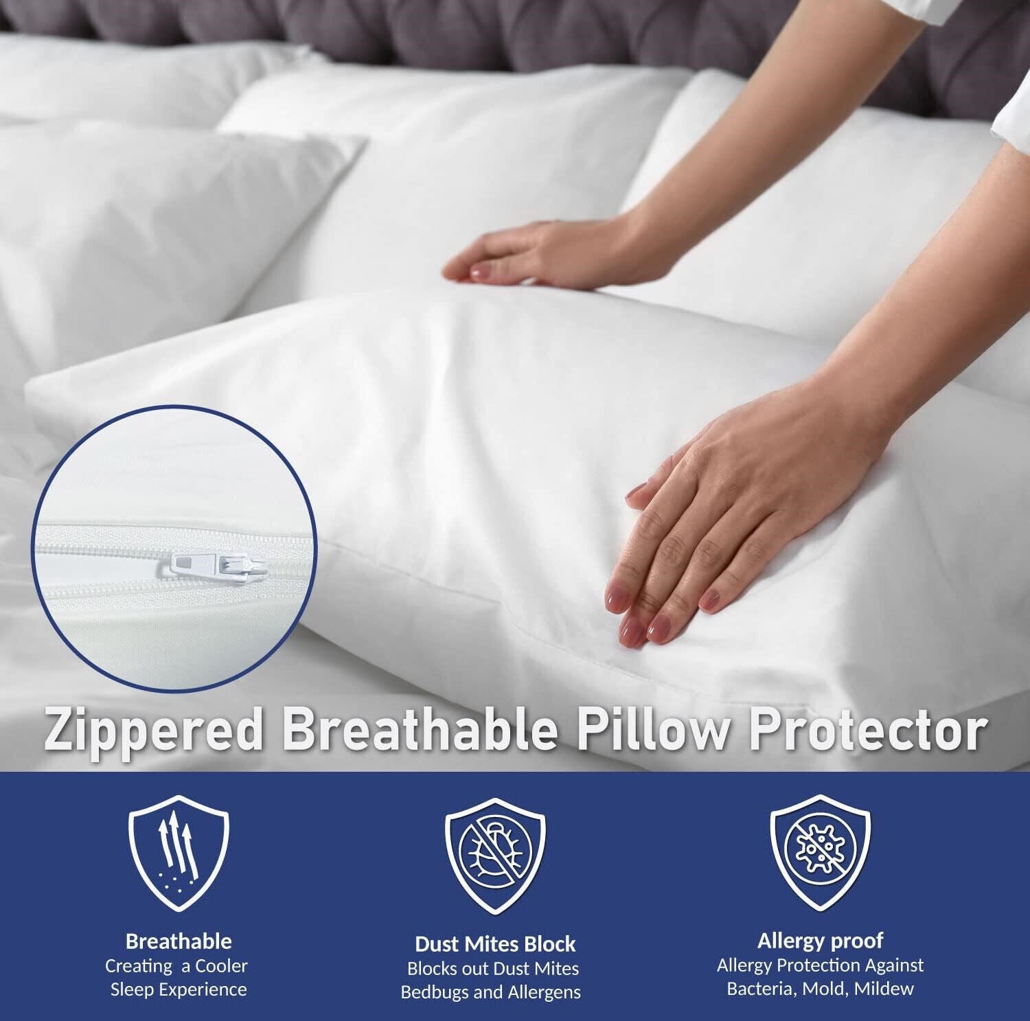 Zippered breathable pillow protector