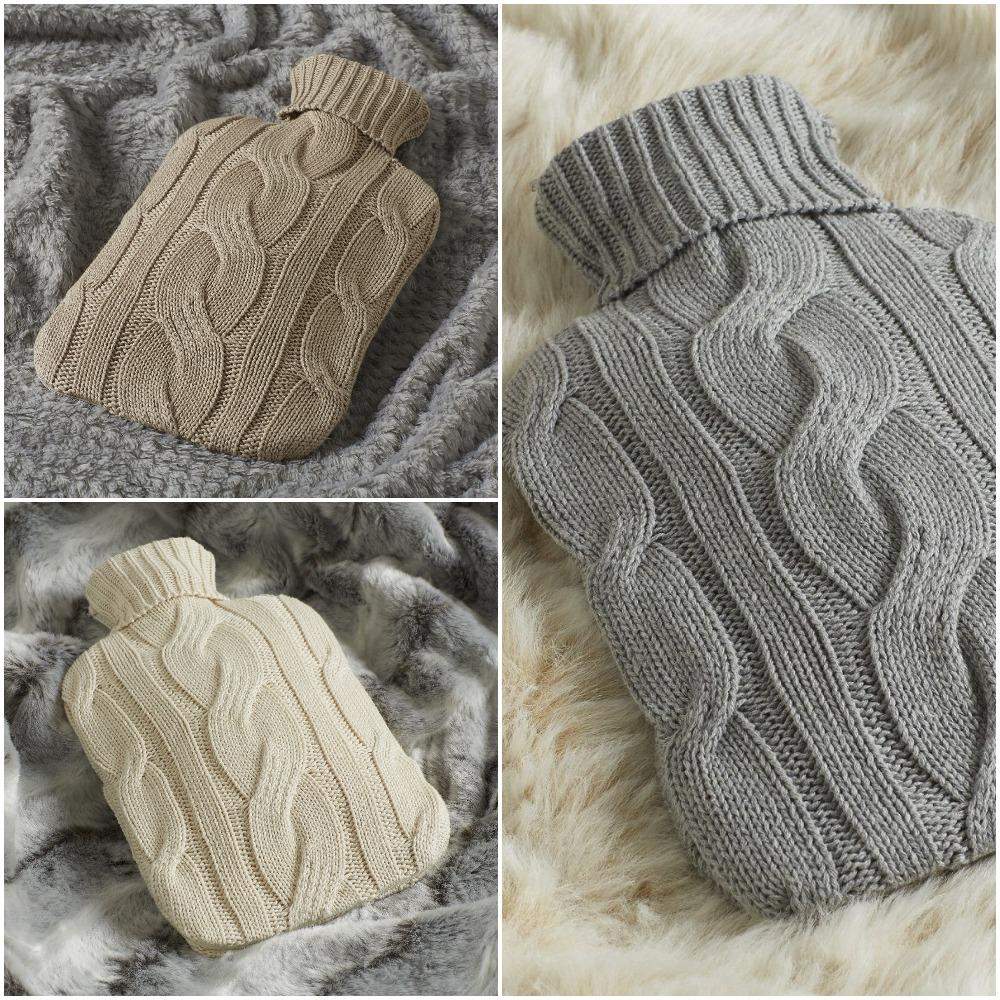 100% Cotton Cable Knitted Hot Water Bottle Cover for Pain Relief Ease Aches Cold Hot Therapy Bed and Bath Linen