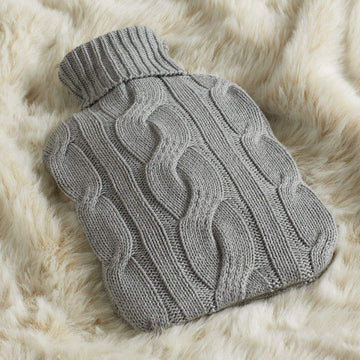 Cable Knitted Hot Water Bottle Cover for Pain Relief & Ease Aches