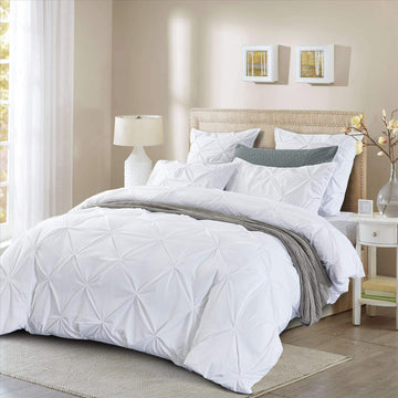 100% Microfiber Pinch Pleated Diamond Pintuck Duvet Cover Set Quilt Bedding With Pillowcases