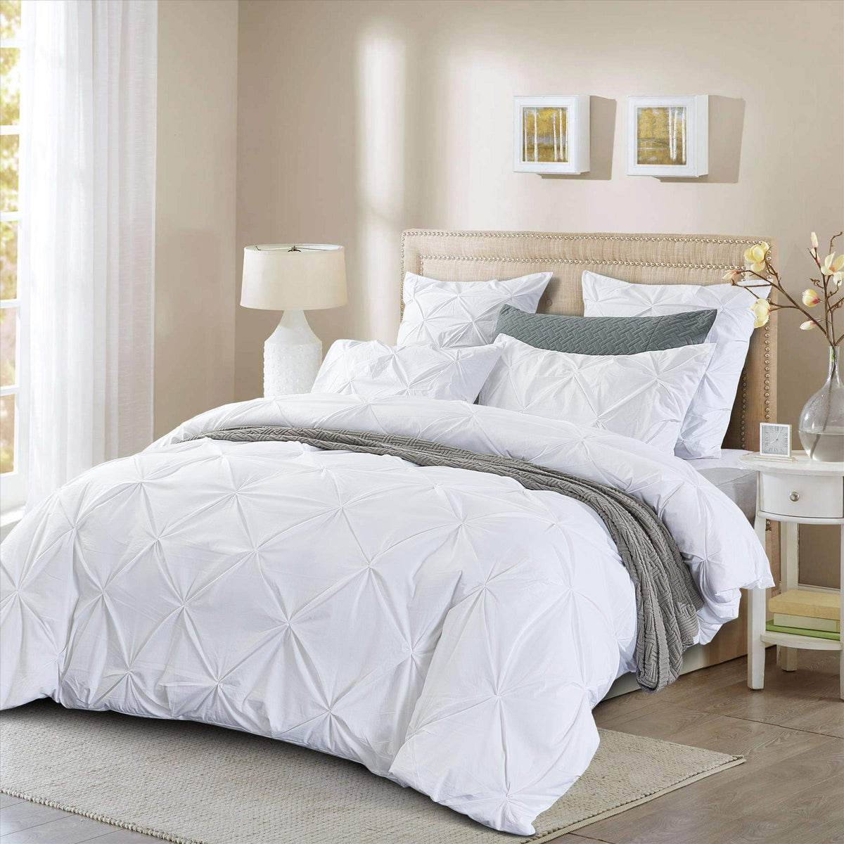 100% Microfiber Pintuck Duvet Cover Set Quilt Bedding With Pillowcases Bed and Bath Linen