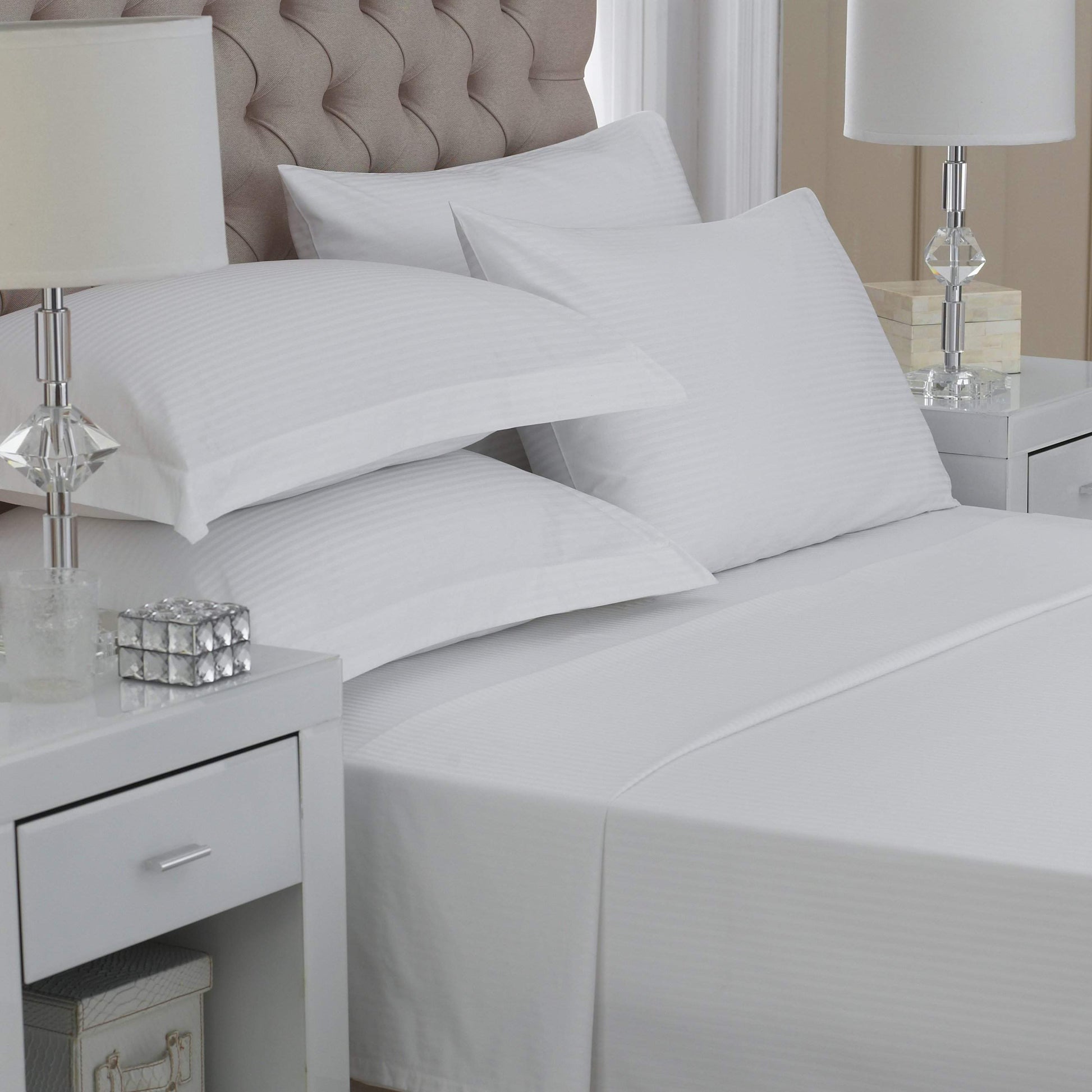 500 Thread Count 100% Egyptian Cotton Sateen Stripe Duvet Cover & Fitted Sheet bedandbathLinens