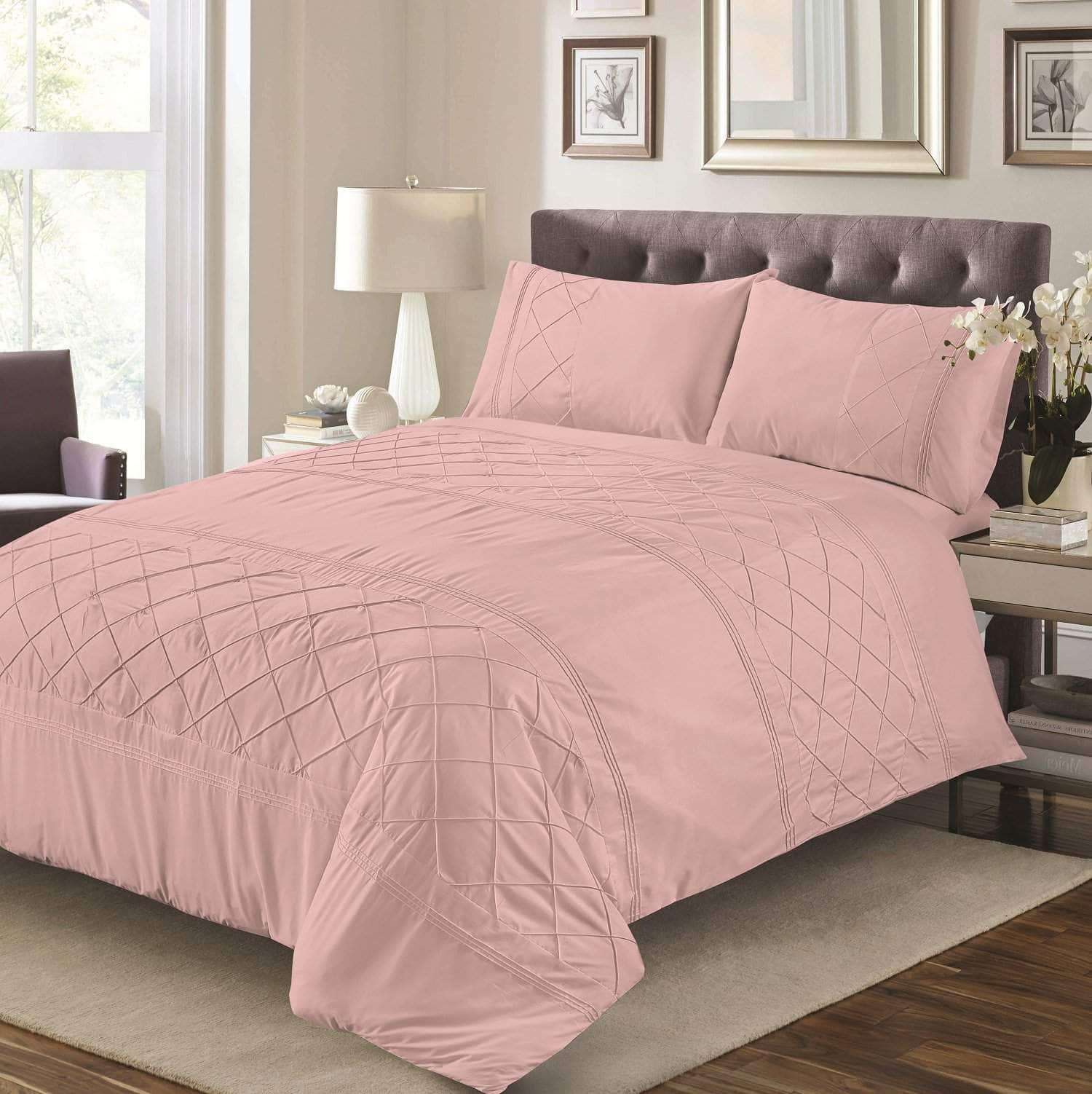 Belmount Pintuck Duvet Cover Set 100% Egyptian Cotton bedandbathLinens