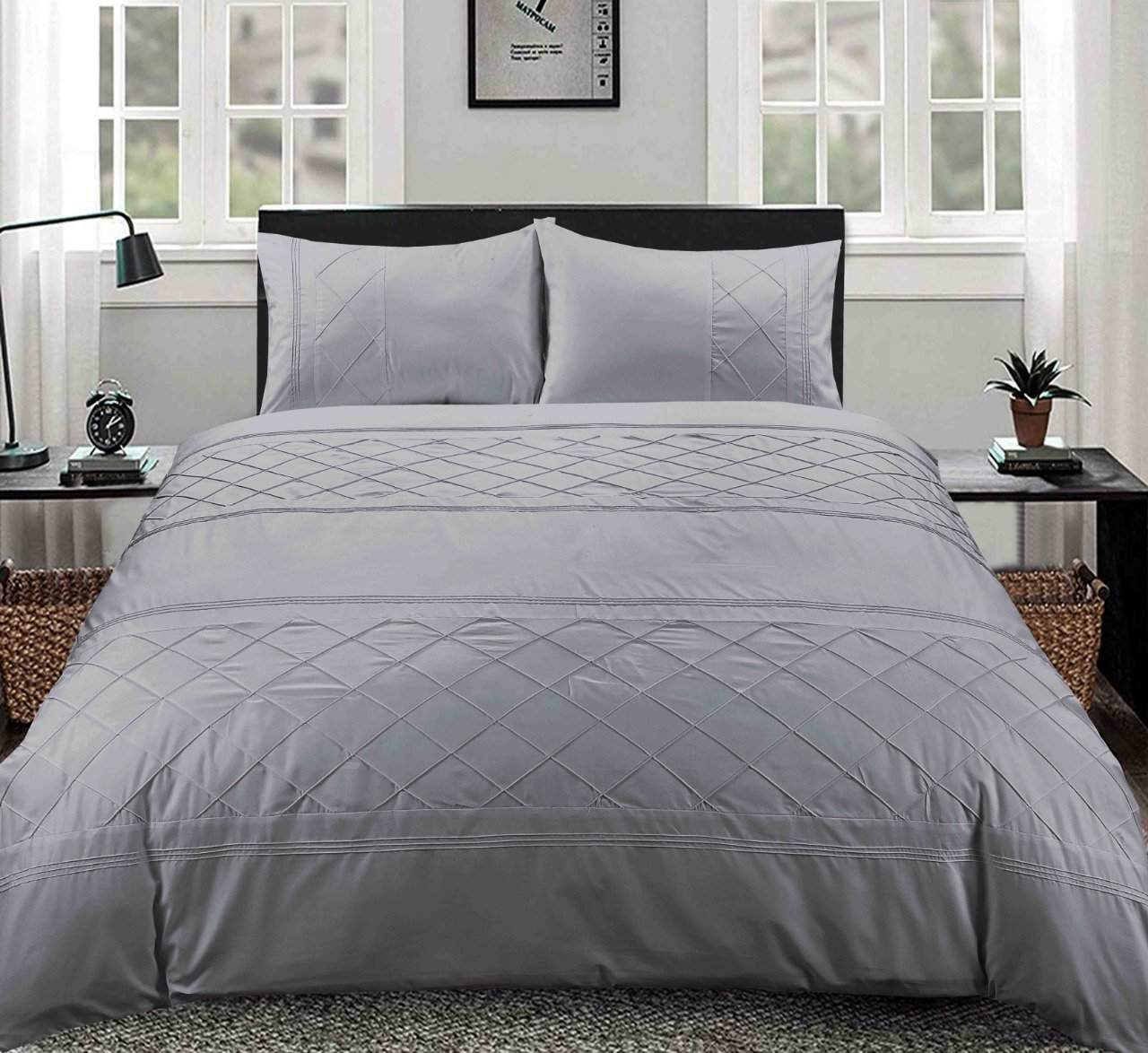 Belmount Pintuck Duvet Cover Set 100% Egyptian Cotton bedandbathLinens