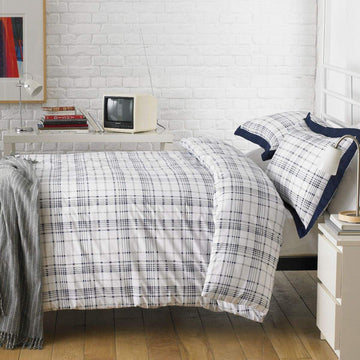 Blue & White Langley Check Duvet Cover Set Bedding Sets With Pillowcases