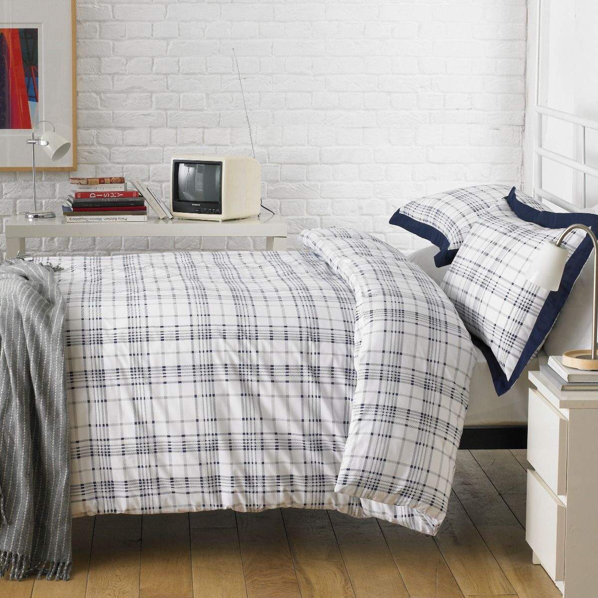 Blue & White Langley Check Duvet Cover Set
