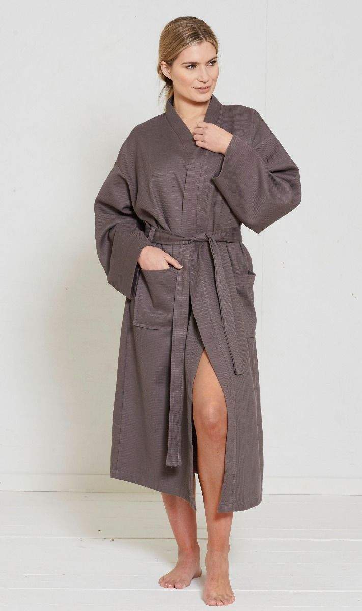100% Combed Cotton Womens Waffle Dressing Gown, Kimono Style – Bed and Bath Linen
