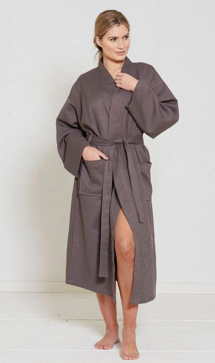 KIMONO WAFFLE BATHROBE 100% COMBED COTTON LIGHTWEIGHT MEN WOMEN DRESSING GOWN BedandbathLinen