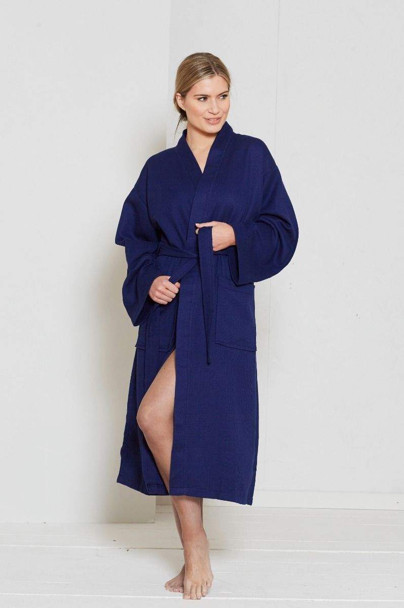 100% Combed Cotton Womens Waffle Dressing Gown, Kimono Style