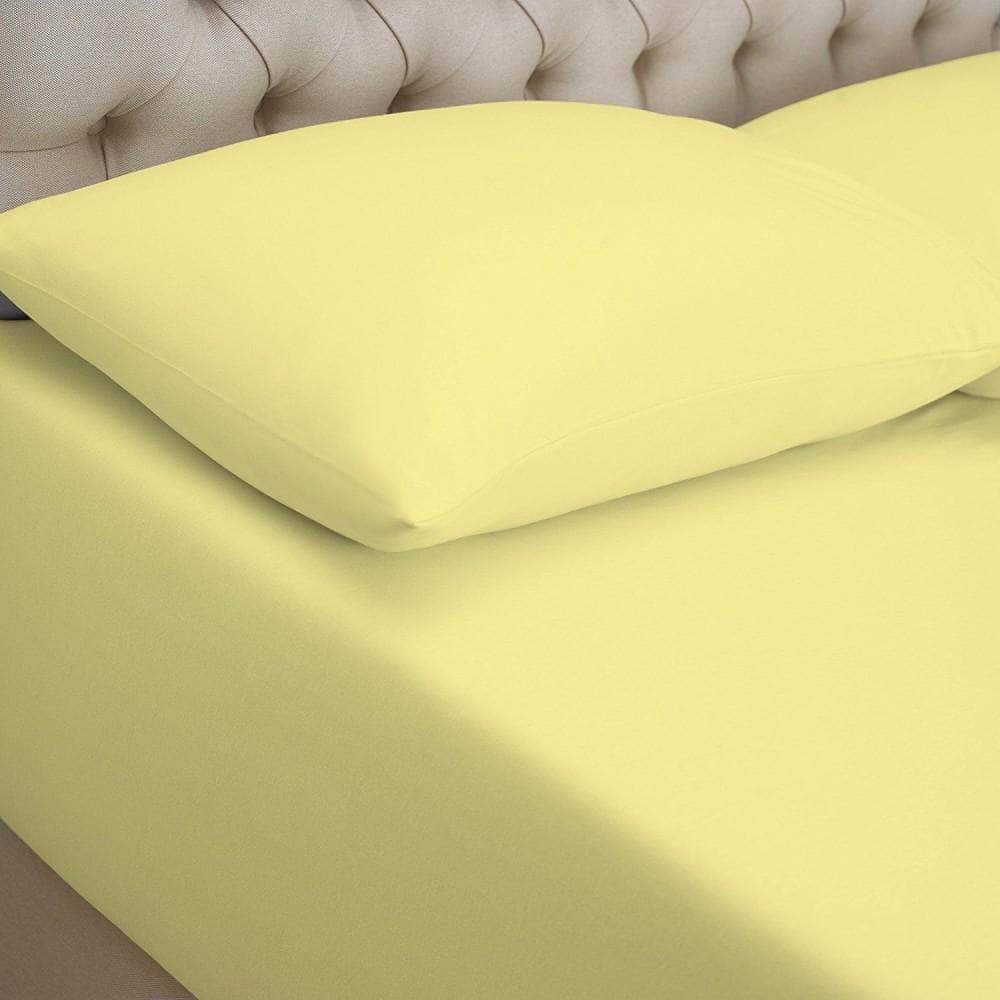 LEMON 100% COTTON JERSEY KNITTED FITTED SHEETS SINGLE SMALL DOUBLE KING Bed and Bath Linen
