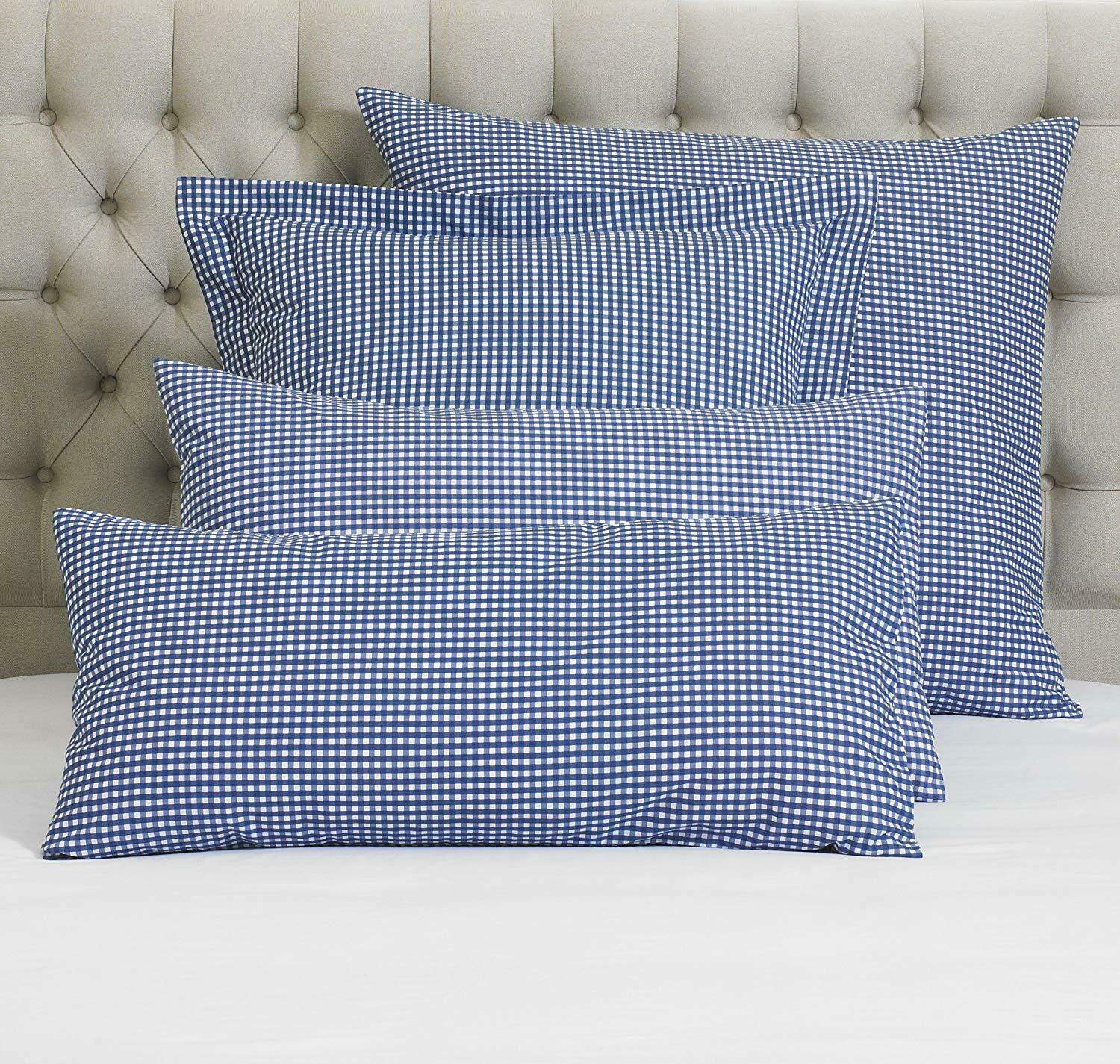 blue white check pillow covers