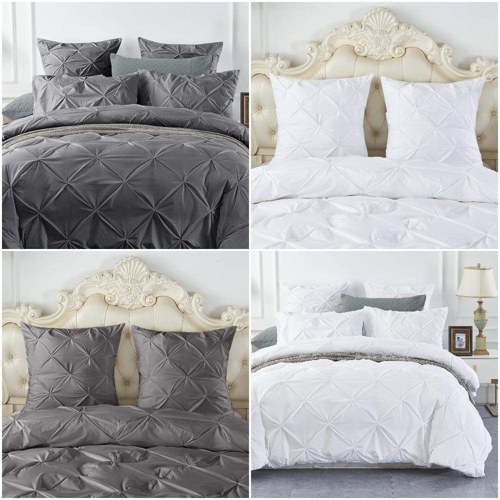 Luxury Soft 100% Cotton Pinch Pleat Pintuck Duvet Cover Bedding Set Bed and Bath Linen