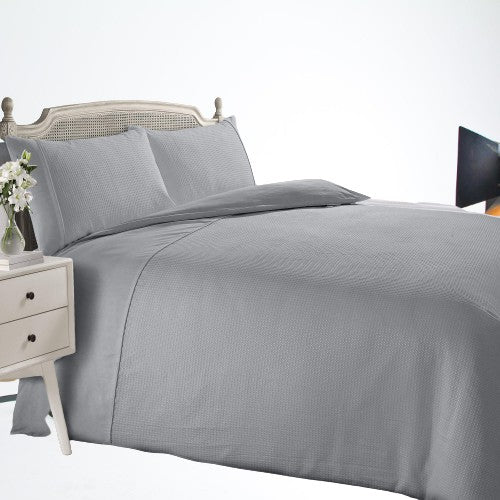 Luxury Waffle Weave Textured Polycotton Duvet Cover Set & Pillowcases Bed and Bath Linen