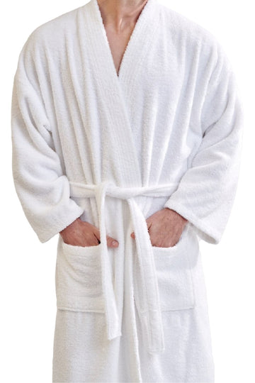 Luxury White Kimono Style Robe 100% Cotton Terry Velour Bathrobes Bed and Bath Linen