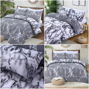 Marble Duvet Quilt Cover 100% Cotton Reversible Bedding Set Bed and Bath Linen