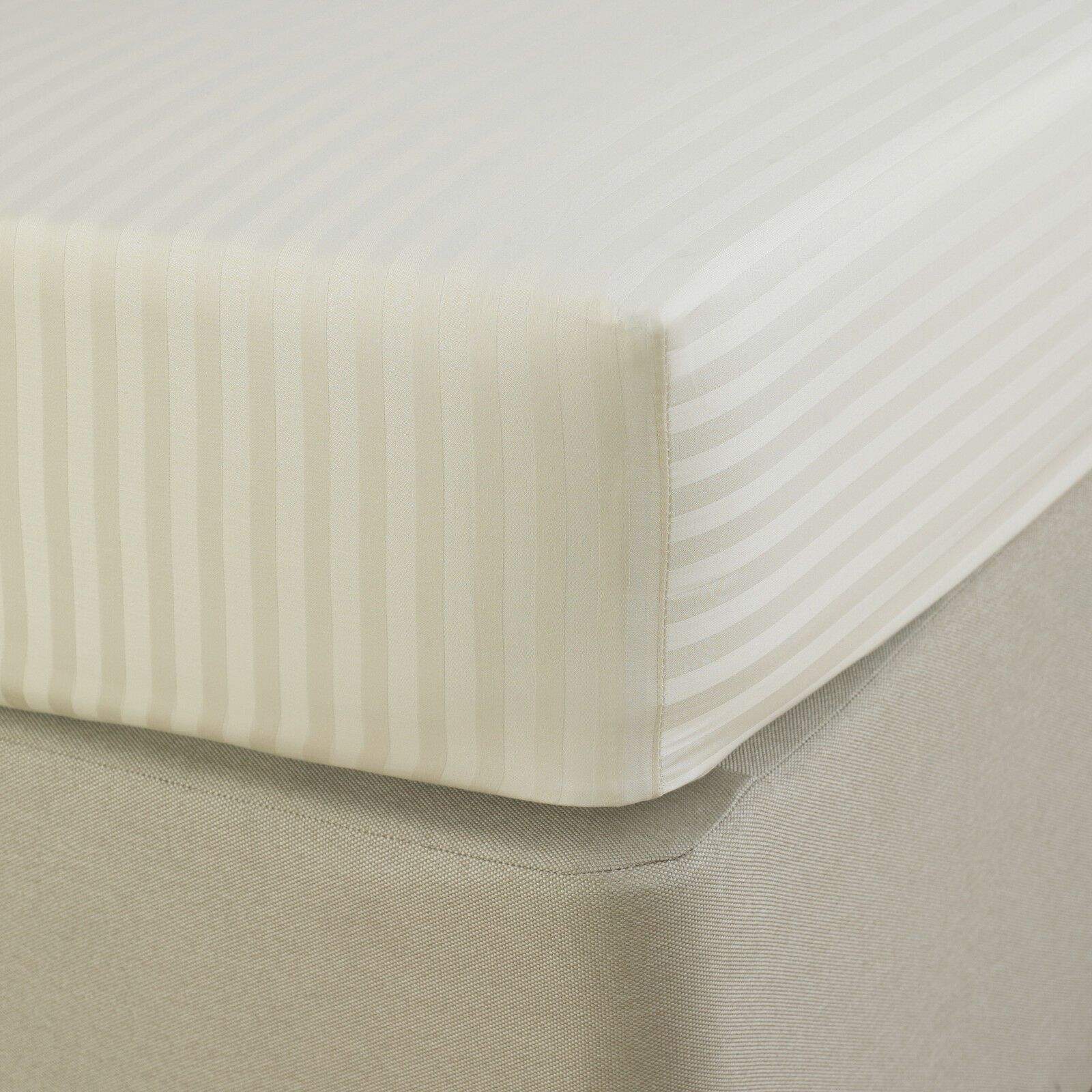 PREMIUM FITTED SHEET 100% EGYPTIAN COTTON SATIN STRIPE 12"30CM BED SHEETS Bed and Bath Linen