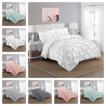 Pintuck Duvet Cover Sets 100% Cotton Pinch Pin tuck Bedding Set All Sizes bedandbathLinens