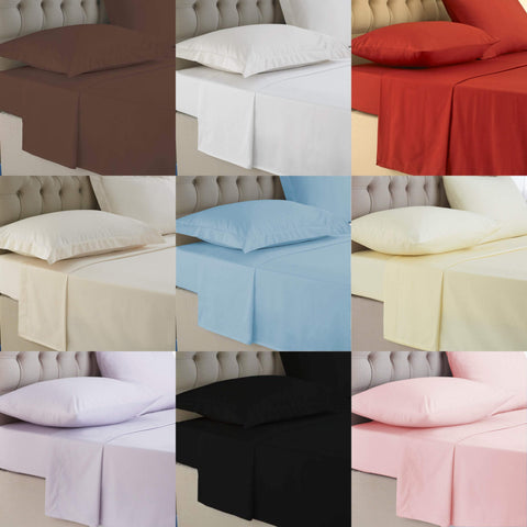 Plain 100% Egyptian Cotton 200 TC Flat Bed Sheets Luxury Single Double King Sizes Bed and Bath Linen