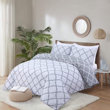 Reversible Geo Print Duvet Cover Bedding Sets with Pillowcases 100% Cotton Double King Sizes Bed and Bath Linen
