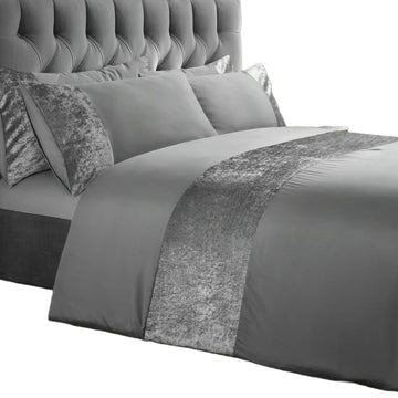 Silver Crushed Velvet Panel Duvet Cover and Pillowcase Bedding Set