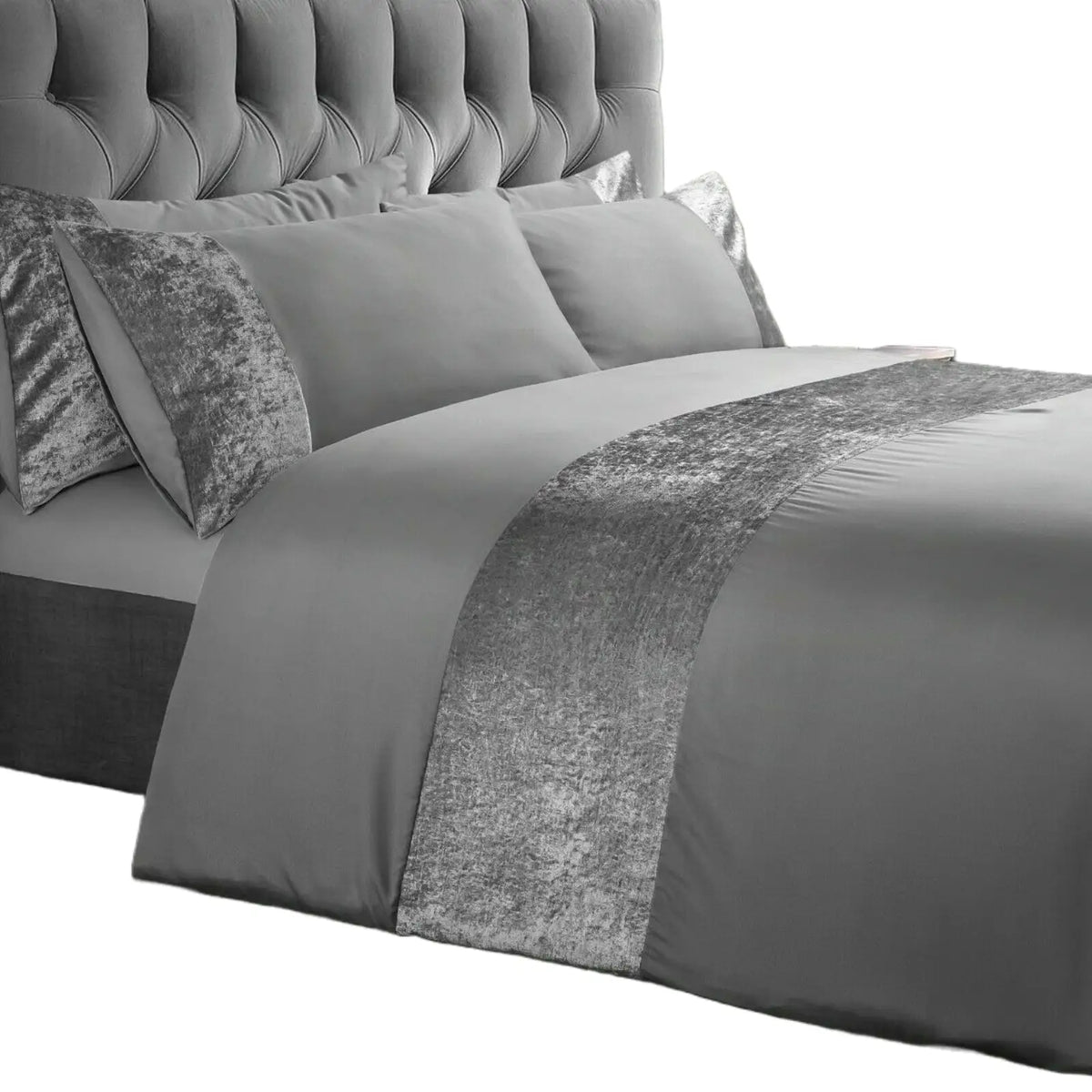 Silver Crushed Velvet Panel Duvet Cover set